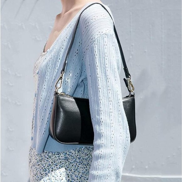 Nieimee Zhou Women Black Leather Shoulder Bag Classic Tote with Zipper Closure - Picture 6 of 11